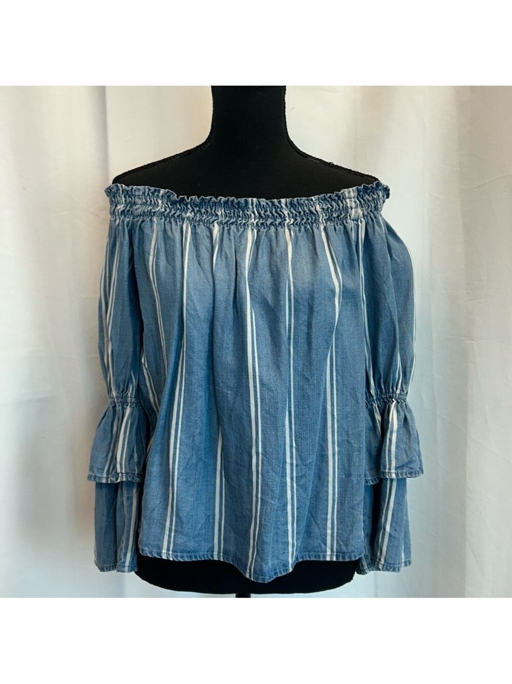 Design Lab off the shoulder layered ruffle frill striped top Sz S